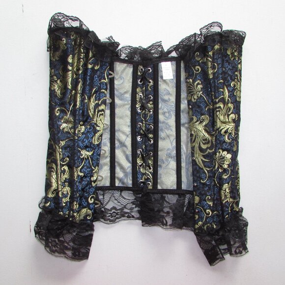 Blue Gold Black Lace Ruffled Corset Set - NEW - Picture 8 of 12